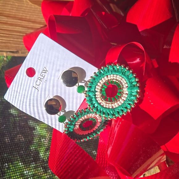 J.Crew Factory Beaded Circle Statement Earrings"GreenPicnic" Goldplated NWT(new) - Picture 2 of 5